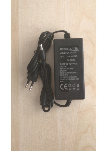 34.MA.0001 12 Volt - 3 Amper 5.5*2.5 Uçlu Plastik Kasa Masaüstü Adaptör