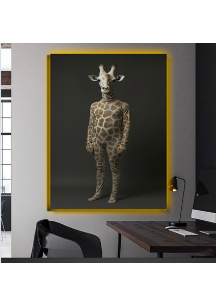 LED Işıklı Kanvas Tablo, 3D Dekoratif Baskılı Tablo Yapay Zeka Desteksli Hayvanlar 457