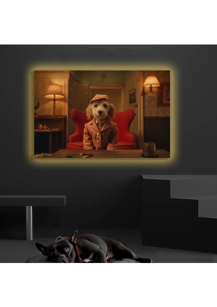 LED Işıklı Kanvas Tablo, 3D Dekoratif Baskılı Tablo Yapay Zeka Desteksli Hayvanlar 48