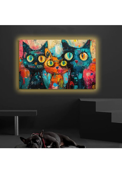 LED Işıklı Kanvas Tablo, 3D Dekoratif Baskılı Tablo Yapay Zeka Desteksli Hayvanlar 83