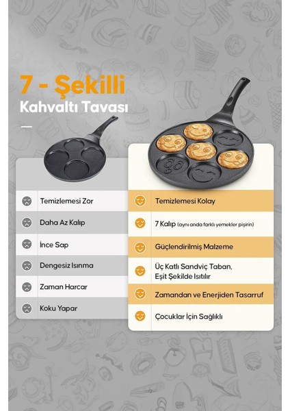 Alüminyum Döküm Granit Kaplama Pankek Tava Gülenyüz Emojili Krep Tava 28 cm Siyah fiyatları