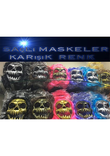 Saçlı Kuru Kafa Iskelet Maske 1 Adet (4764)