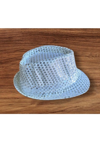 Gümüş Renk Unisex Payetli Parti Pullu Fötr Şapka Karnaval Eğlence Şapkası 1 Adet