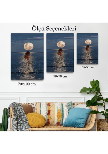 Deniz Üstünde Aya Doğru Yürüyen Soyut Kadın TABLO-7684