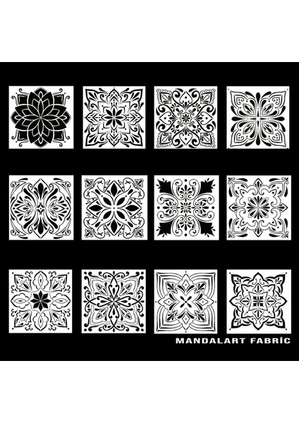 12 Farklı Mandala Desen Stencil, 20X20 Boyut,tüm Yüzeyler Için, Birden Fazla Kullanılabilir MFS001