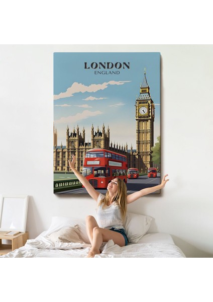 Londra Şehir Manzarası ve Kırmızı Otobüs TABLOSU-7712 indirimleri