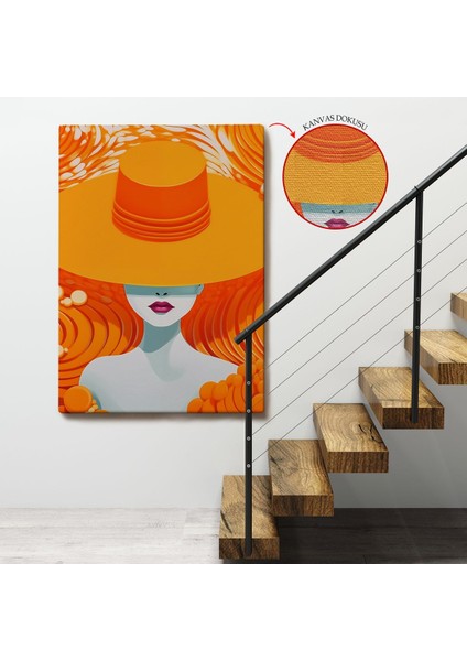 Turuncu Şapkalı Retro Kadın TABLO-7561 fırsatları