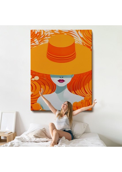 Turuncu Şapkalı Retro Kadın TABLO-7561 indirimleri