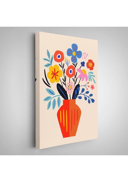 Minimalist Çiçek Mavi Vazoda Renkli Buket TABLOSU-7668