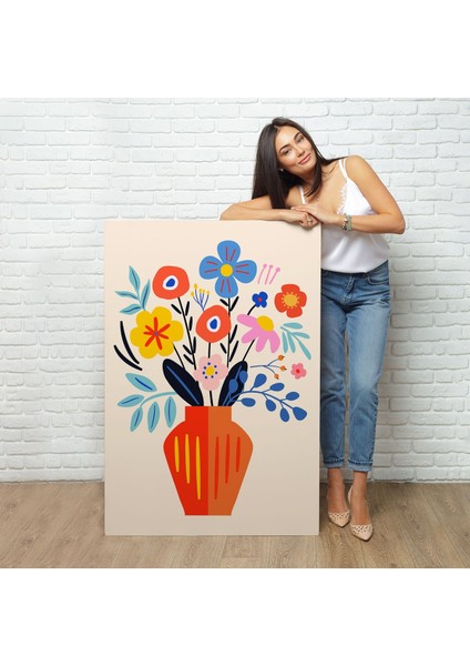 Minimalist Çiçek Mavi Vazoda Renkli Buket TABLOSU-7668 fiyatları