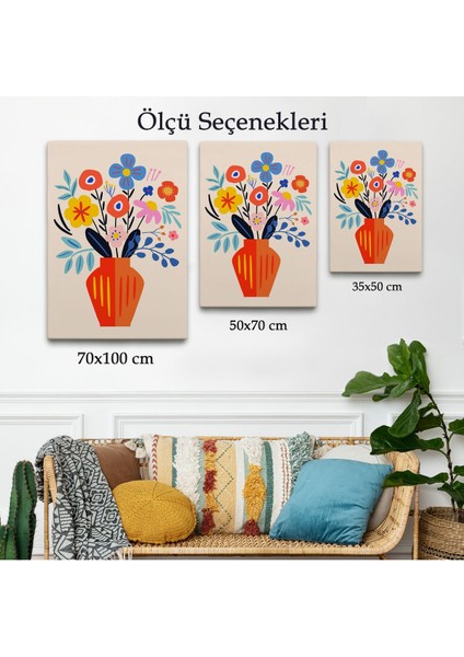 Minimalist Çiçek Mavi Vazoda Renkli Buket TABLOSU-7668 modelleri