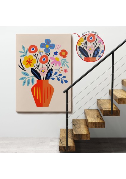 Minimalist Çiçek Mavi Vazoda Renkli Buket TABLOSU-7668 fırsatları