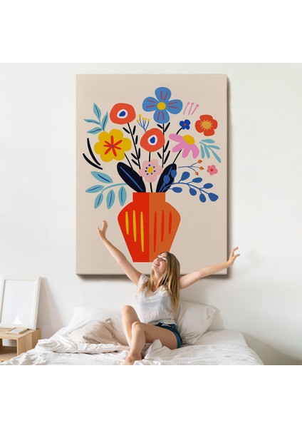 Minimalist Çiçek Mavi Vazoda Renkli Buket TABLOSU-7668 indirimleri