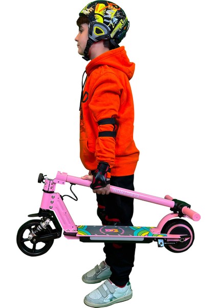 S5 Elektrikli Çocuk Scooter - 130W, LED Işıklı, Amortisörlü (Dizlik ve Dirseklik Hediyeli)