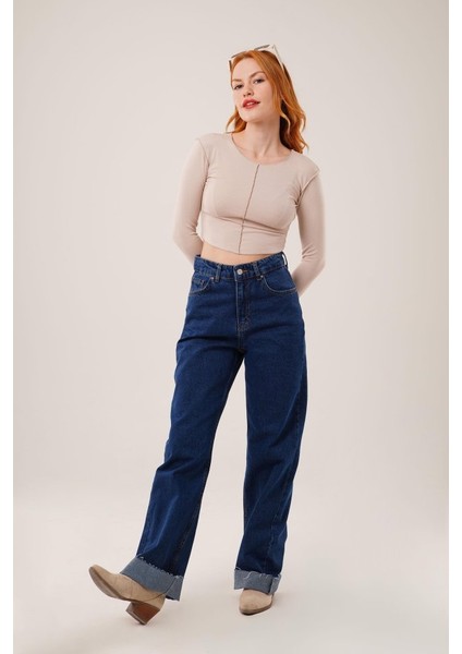Ters Dikişli Basic Krem Body Bluz