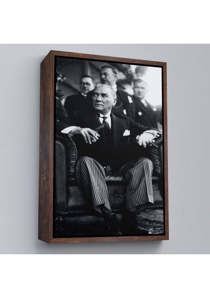 Çerçeveli Atatürk Portre Tablosu Mustafa Kemal Atatürk Dikdörtgen Dekoratif Kanvas Tablo-71
