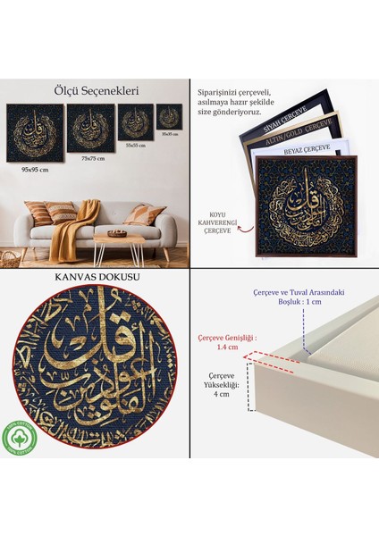 Çerçeveli Felak Suresi Yazılı Dekoratif Kanvas Tablo -3328 indirimleri