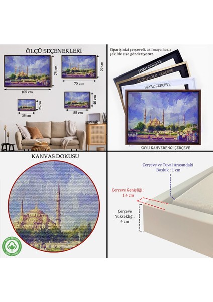 Çerçeveli Sultan Ahmet Camii Yağlıboya Görünüm Dekoratif Kanvas Duvar TABLOSU-3671 indirimleri