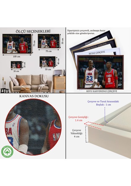 Çerçeveli Michael Jordan ve Kobe Bryant Kanvas TABLO-5153