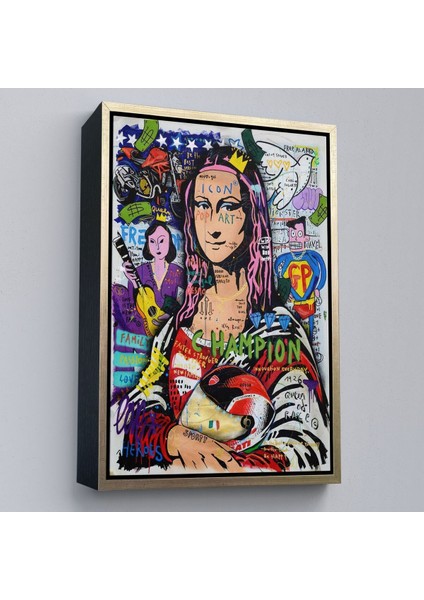 Çerçeveli Renkli Mona Lisa Banksy Kanvas Tablo, Sokak Sanatı, Pop ART-5306