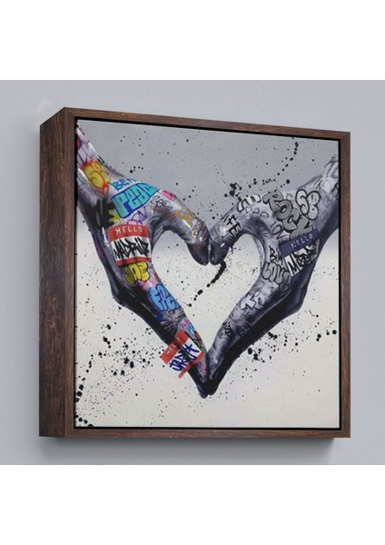 Çerçeveli Graffiti Kalp Burcu Eller, Banksy Posteri, Kanvas Tablo, Pop ART-5343
