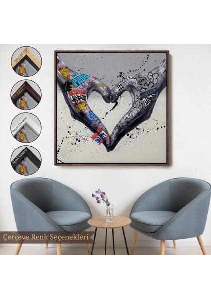 Çerçeveli Graffiti Kalp Burcu Eller, Banksy Posteri, Kanvas Tablo, Pop ART-5343 fırsatları