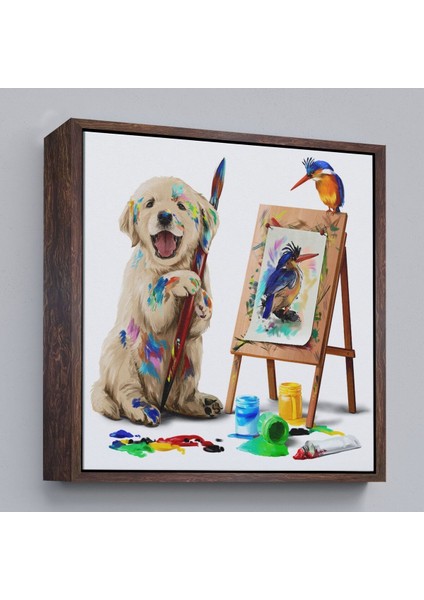 Çerçeveli Ressam Yavru Köpek Dekoratif Kanvas TABLO-5845