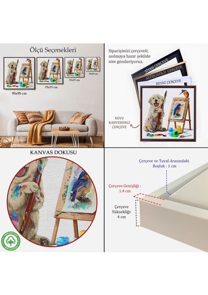 Çerçeveli Ressam Yavru Köpek Dekoratif Kanvas TABLO-5845