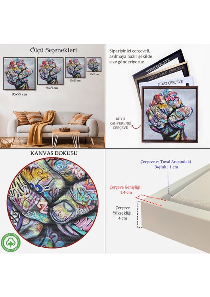 Çerçeveli Sokak Graffiti Duvar Sanatı Kanvas Tablo, Banksy Renkli Graffiti Pop ART-5338