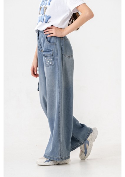 Kız Çocuk Cep Taşlı Kot Pantolon 2201 modelleri