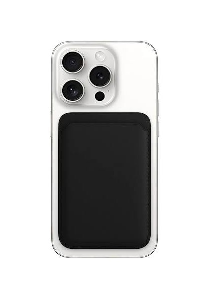 Apple iPhone 12 / 13 / 14 / 15 / 16 Serisi ile Uyumlu Deri Cüzdan Magsafe Siyah
