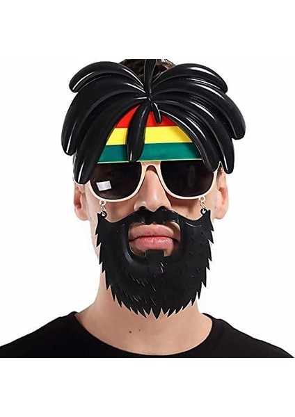 Rasta Peruklu Rasta Sakallı Bob Marley Bıyıklı Parti Gözlüğü 27 x 18 cm - MCT5627-1508