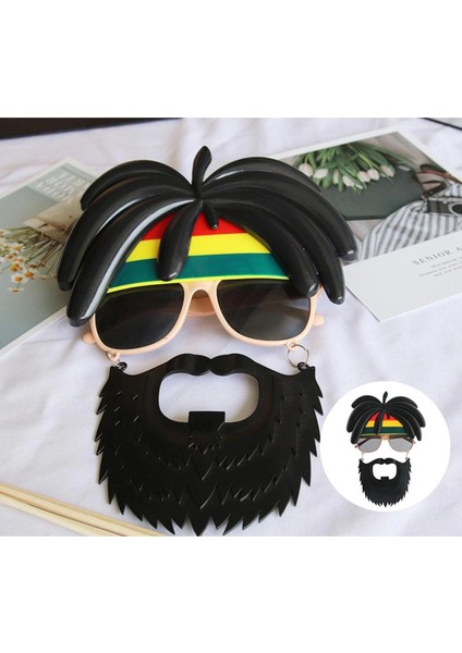 Rasta Peruklu Rasta Sakallı Bob Marley Bıyıklı Parti Gözlüğü 27 x 18 cm - MCT5627-1508