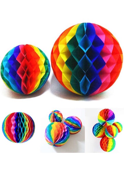 Gökkuşağı Renkli 30 cm Rengarenk Kağıt Süs Fener 1 Adet (4767) - MCT1407-8889