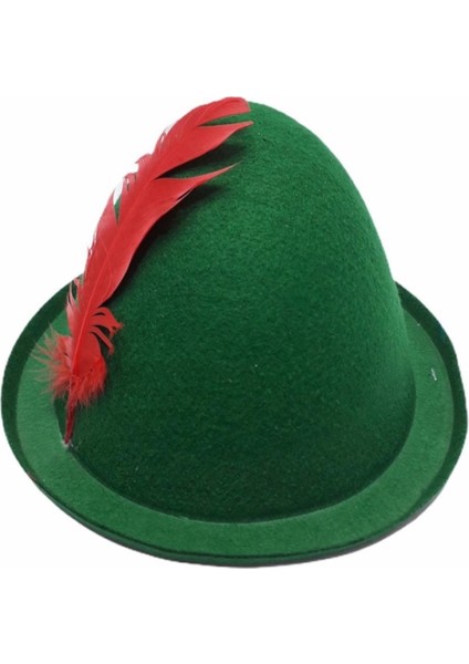 Yeşil Renk Kırmızı Tüylü Peter Pan Şapkası Robin Hood Şapkası 24 x 23 cm - MCT5338-3615 modelleri
