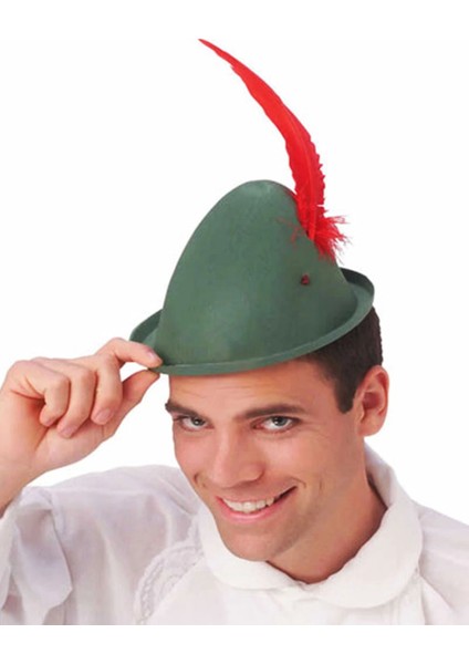 Yeşil Renk Kırmızı Tüylü Peter Pan Şapkası Robin Hood Şapkası 24 x 23 cm - MCT5338-3615 fırsatları