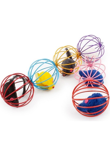 Renkli Metal Kafesli Peluş Fareli Kedi Köpek Oyuncağı Oyun Topu 6 cm (4767) - MCT5573-7449 fiyatları