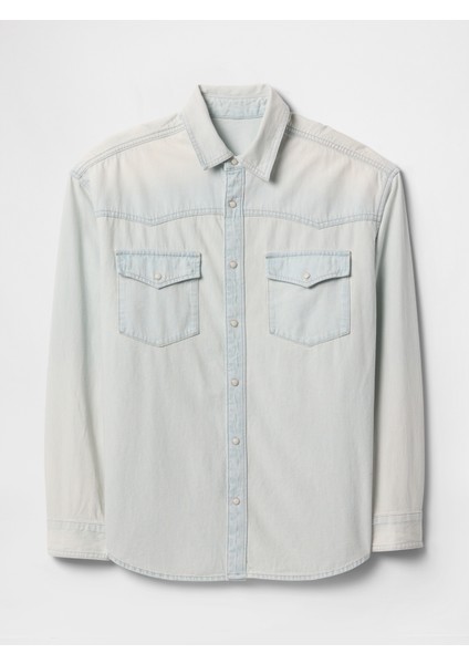 Erkek Mavi Denim Western Big Gömlek modelleri