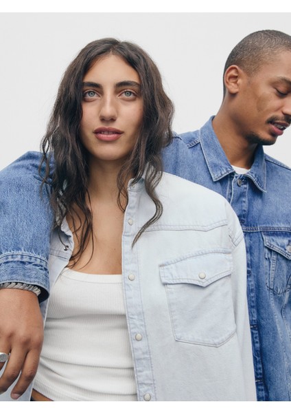 Erkek Mavi Denim Western Big Gömlek fiyatları