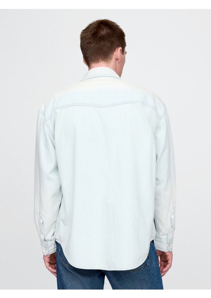 Erkek Mavi Denim Western Big Gömlek indirimleri