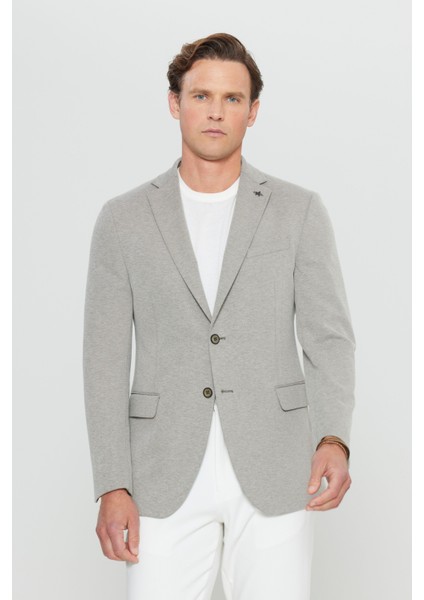 360 Her Yöne Esneyen Pamuklu Slim Fit Dar Kesim Armürlü Blazer Ceket