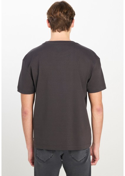 %100 Pamuk Relaxed Fit Geniş Kesim Bisiklet Yaka Antrasit Basic T-Shirt indirimleri