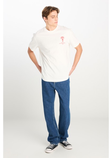 %100 Pamuk Relaxed Fit Geniş Kesim Bisiklet Yaka Beyaz Tişört modelleri