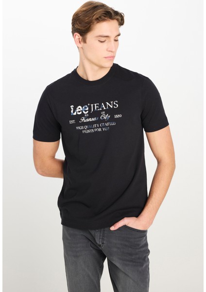 Regular Fit Grafik Bas Siyah Erkek Kısa Kol T-Shirt fiyatları