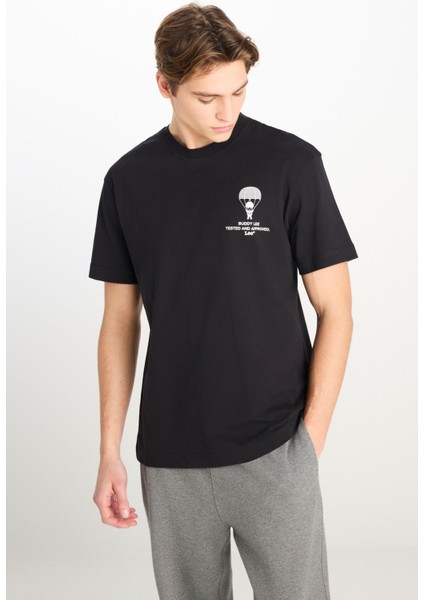 %100 Pamuk Relaxed Fit Geniş Kesim Bisiklet Yaka Siyah Tişört fiyatları