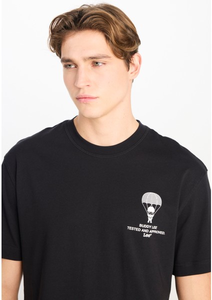 %100 Pamuk Relaxed Fit Geniş Kesim Bisiklet Yaka Siyah Tişört fırsatları