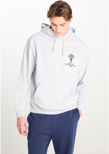 Loose Fit Rahat Kesim Kapüşonlu Gri Melanj Sweatshirt fiyatları