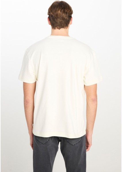 %100 Pamuk Relaxed Fit Geniş Kesim Bisiklet Yaka Ekru Basic T-Shirt indirimleri