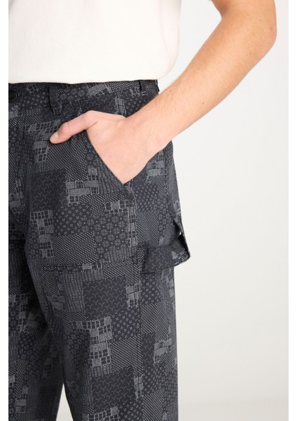 %100 Pamuk Carpenter Fit Geniş Kesim Desenli Siyah Pantolon indirimleri