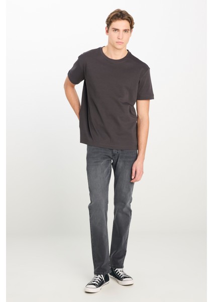 %100 Pamuk Relaxed Fit Geniş Kesim Bisiklet Yaka Antrasit Basic T-Shirt modelleri